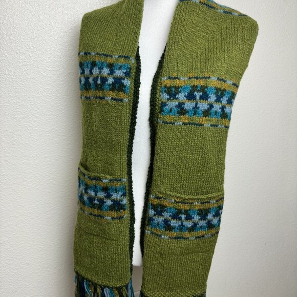 NEW Down to Earth  Hand-knit in Nepal 100% Wool with 2 pockets Fringe Unisex - Picture 5 of 10